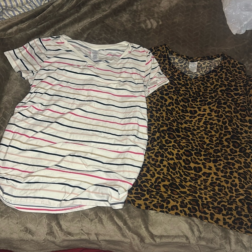 2 Time and True Maternity Shirts Striped and Cheetah Size large (12-14)
